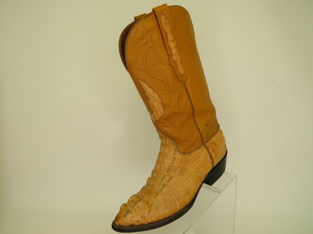Black Jack Mens Size 6 EE American Alligator Head Cut Inlay Tan Cowboy Boots